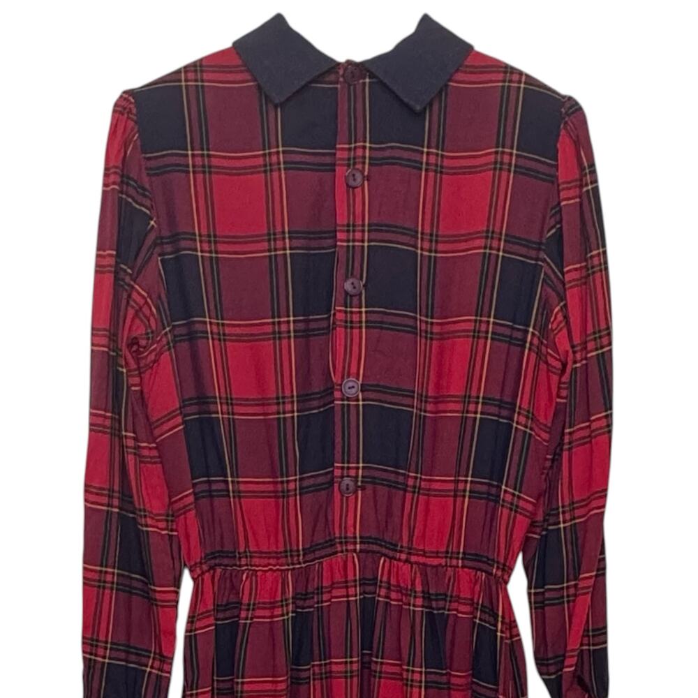 Vtg Lanz Originals Red Tartan Plaid Collared Back Buttons Rayon Size 12 USA Made - Picture 6 of 9